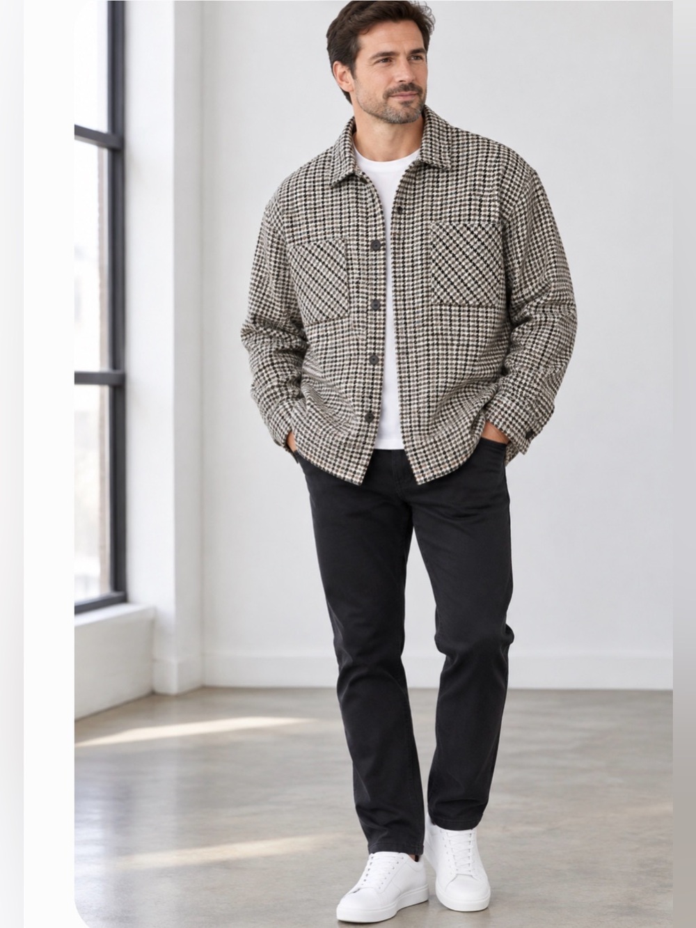 NWT Common People Nelson 2 Pocket Over Shirt Ecru Houndstooth Shacket XL $170